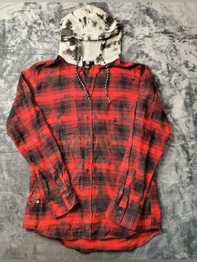 Neff Red and Black Plaid Flannel Hoodie